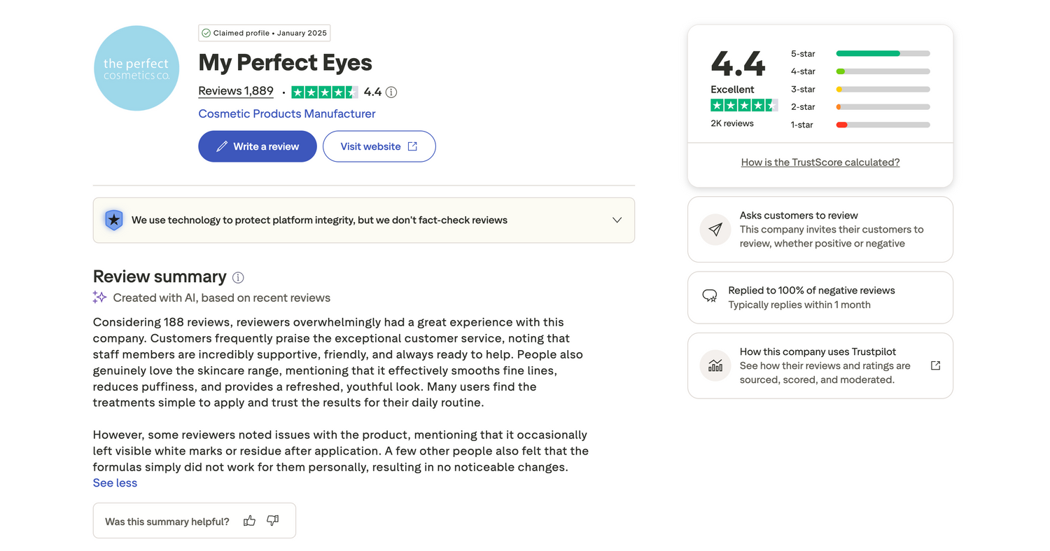 My Perfect Eyes Trust Pilot Reviews 4.4 Stars